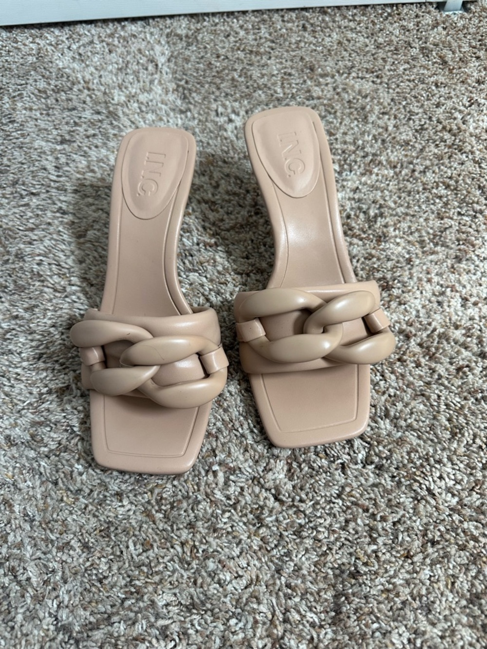 INC International Concepts Nude Chain Strap Mule Heels Size 7 Square Toe Slides - Picture 3 of 6